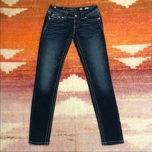 LN Women’s Juniors Miss Me Skinny Jeans Sz 25 Bling Dark Wash Thick Stitching